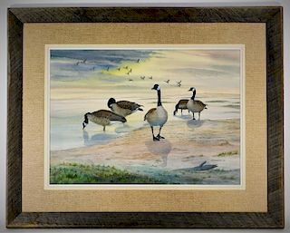 Ward E. Herrmann Canadian Geese WC Painting