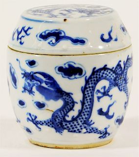 Chinese Blue & White Porcelain Dragon Tea Caddy