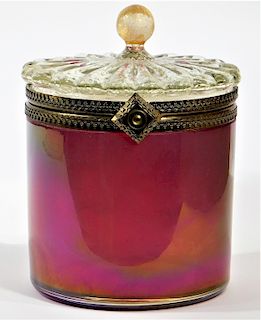 Italian Murano Scalloped Raspberry Art Glass Jar
