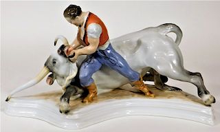 LARGE Herend Porcelain Bull Fighter Figural Group
