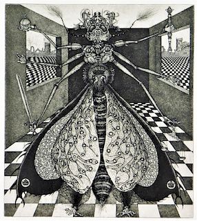 Modernist Humanoid Fly Insect Quarantena Etching