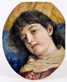 19C Edgar Hunter English Portrait Painting of Girl