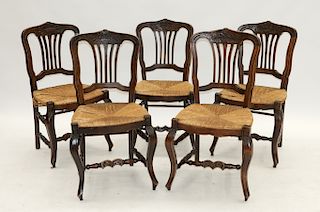 Set 5 French Country Fruitwood Floral Crest Chairs