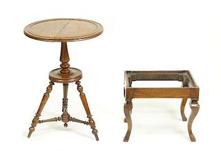 19th C. Continental Rotating Side Table & Tabouret