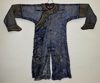 Chinese Blue Silk Nine Dragon Gauze Summer Robe