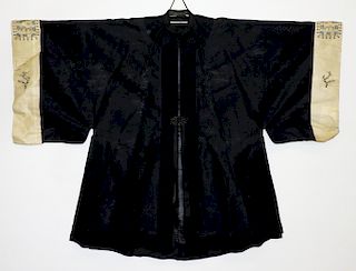 Chinese Black Silk Embroidered Gauze Summer Robe