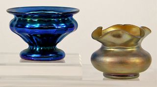 2 Steuben Aurene & Lundberg Art Glass Salt Cellar