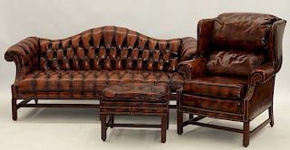 North Hickory Chesterfield Leather Sofa Wing Chair