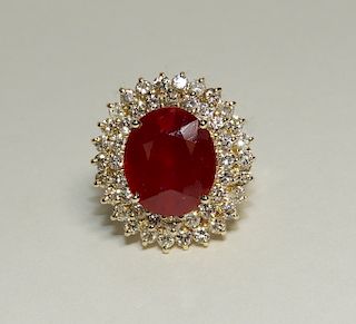 14K Yellow Gold Ruby & Diamond Cocktail Ring
