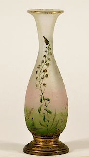 FINE French Daum Enameled Cameo Glass Vase