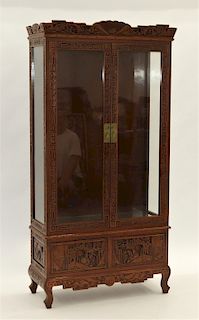 Chinese Carved Hardwood China Display Cabinet