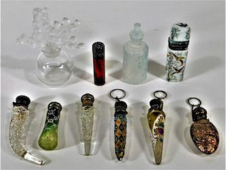 10PC Lalique Glass Enamel Perfume Bottle Group