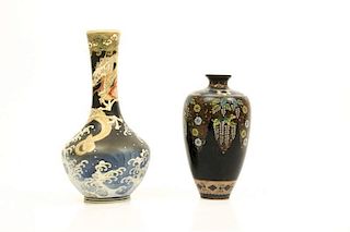 Group of Two Small Japanese Vases, 1 Cloisonne
