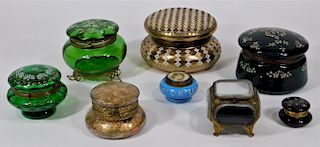 8 Moser Bohemian French Enamel Dresser Jar Group