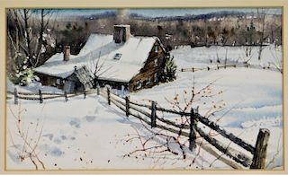Larry Webster Massachusetts Winter Cabin Painting