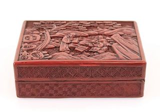 Chinese Carved Cinnabar Figural Dresser Box
