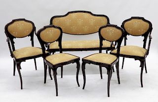 5PC French Art Nouveau Upholstered Parlor Set