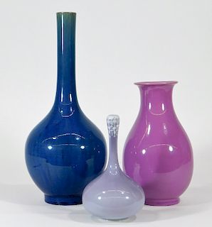 3PC Japanese Lavender Purple Porcelain Vase Group
