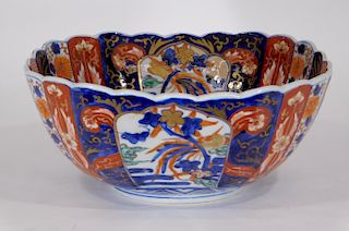 LARGE 19C. Japanese Imari Porcelain Center Bowl