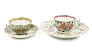 Four Rose Medallion Pieces - 2 Teacups, 2 Plates