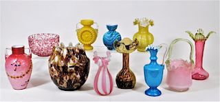 11PC Satin Snowflake Coralene Art Glass Vases