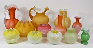 12PC American Victorian Satin Art Glass Vases