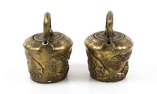 Pair of Gilt Bronze Lidded Teapots, Marked