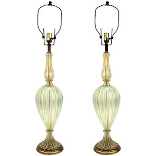 Seguso Italian Murano Gold Glass Table Lamps, Pr