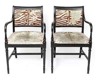 Thonet Regency Manner Zebra Skin Arm Chairs, Pr