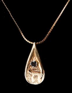 Judaica 14K Gold Chai Pendant w Gemstone Necklace