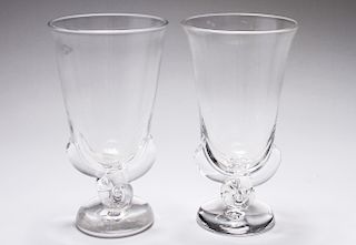 Steuben Colorless Glass Footed Vases, Near Pair