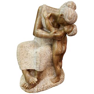Sanguino Mid-Century Mother Child Stone Sculpture