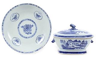 Two Chinese Export Blue & White Porcelain Servers