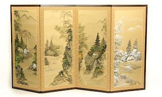 Hand Painted Japanese Table Screen, 4 Seasons
