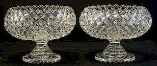 Crystal Footed Compotes Diamond Pattern , Pair