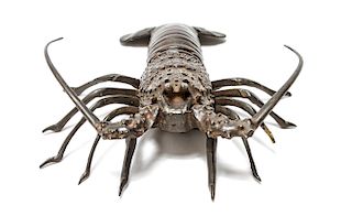 Caribbean Spiny Lobster Figural Brass Sculpture