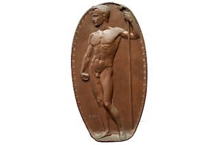 Hermann Brachert Male Nude Copper Repousse Plaque