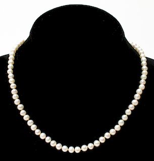 Silver-Tone w Faux Stones Clasp Pearls Necklace