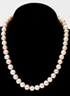 14K Yellow Gold Clasp Pink & White Pearls Necklace