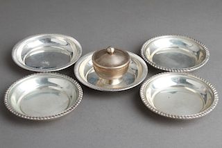 Sterling Silver Small Nut Dishes & Salt w Lid, 6