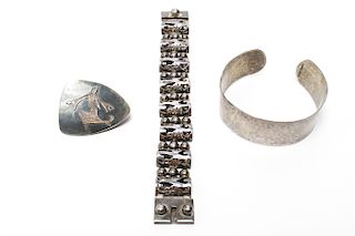 Judaica Israeli Silver Brooch w 2 Bracelet / Cuff
