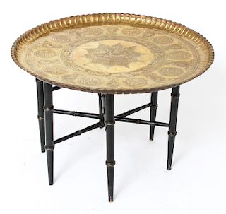 Turkish Round Brass Tray / Charger Side Table