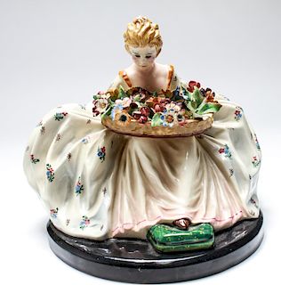Italian Porcelain Woman Holding Flowers Figure