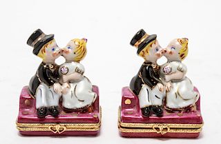 Limoges France "Bride & Groom" Porcelain Boxes, 2