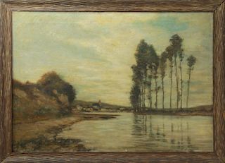 Illegibly Signed River Landscape Oil on Canvas