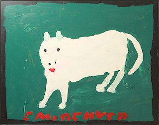 Emitte Hych "Dog" Outsider / Folk Art Oil on Board