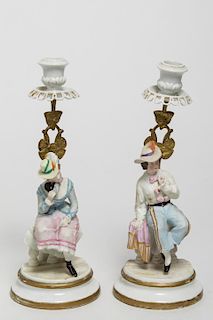 English Ceramic Figural Candleholders, Pair