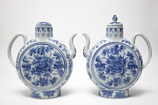 Chinese Blue & White Moon Flasks, Pair