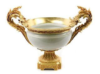 Monumental Gilt Metal & Porcelain Centerpiece Bowl