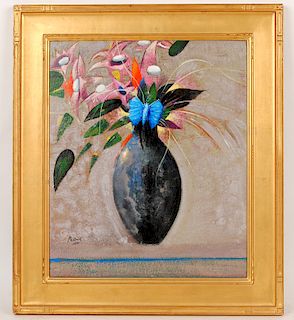 PETER PAONE "FLOWERS" ACRYLIC ON BOARD SIGNED